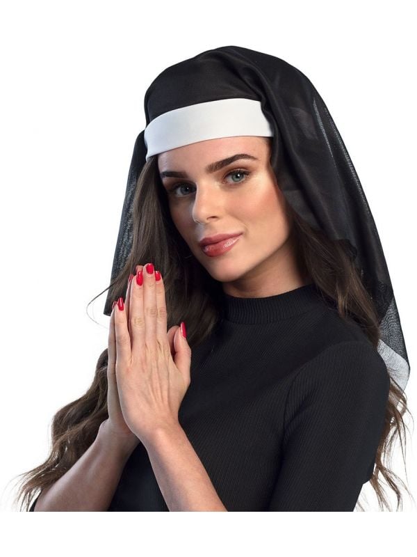 Basic nonnenkap zwart met witte band