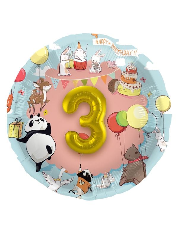 Birthday Dieren en cijfer folieballon