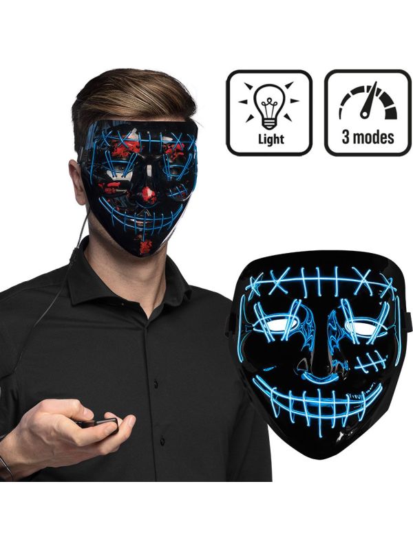 Blauw LED Horror Masker met Killer Smile halloween