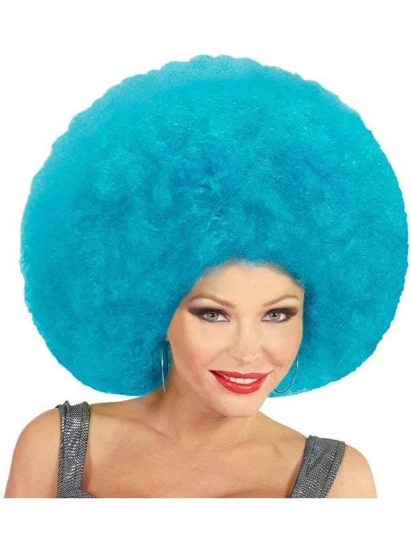 Blauwe afro pruik extra groot