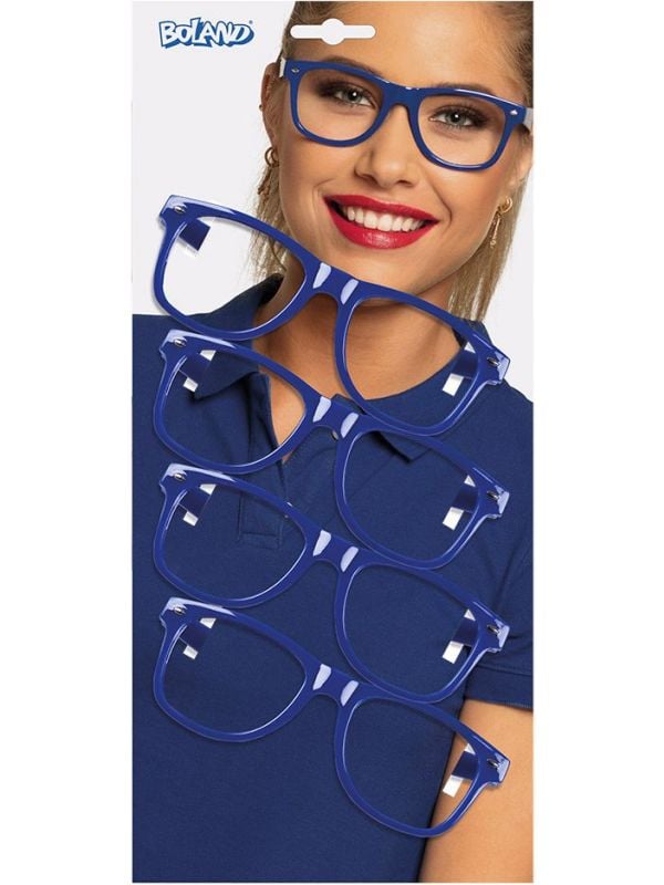 Blauwe feestbrillen set 4x