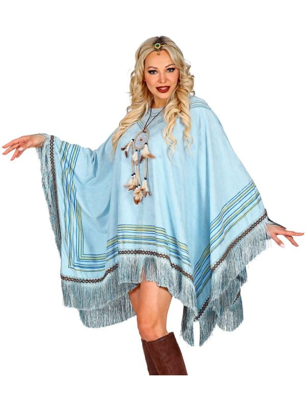 Blauwe hippie poncho