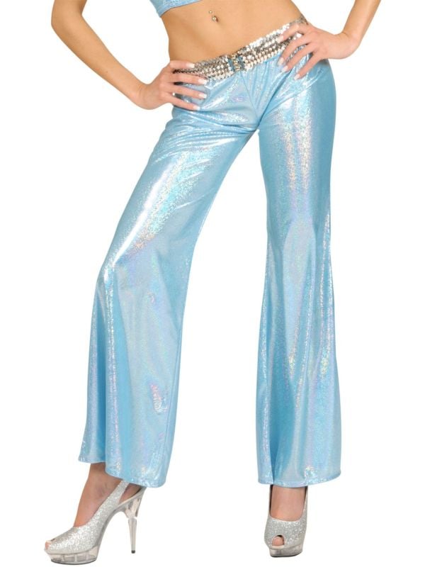 Blauwe holografische disco broek