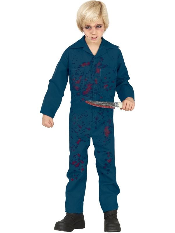 Blauwe Michael Myers jumpsuit outfit jongens