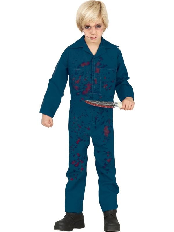 Blauwe Michael Myers jumpsuit outfit jongens