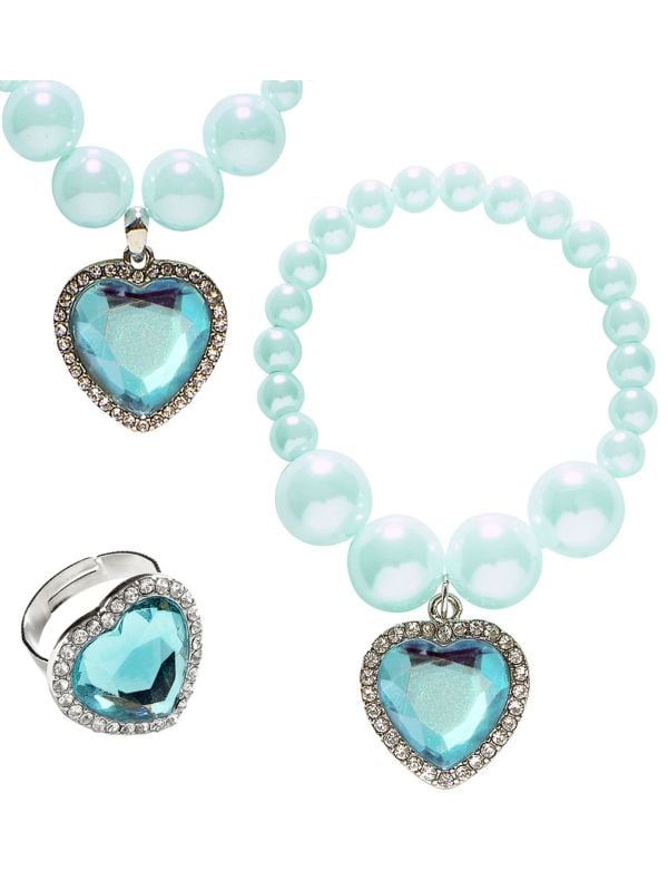 Blauwe parel sieraden met hartjes