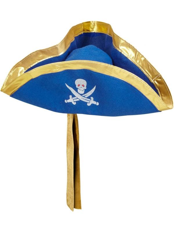 Blauwe piraten tricorn hoed