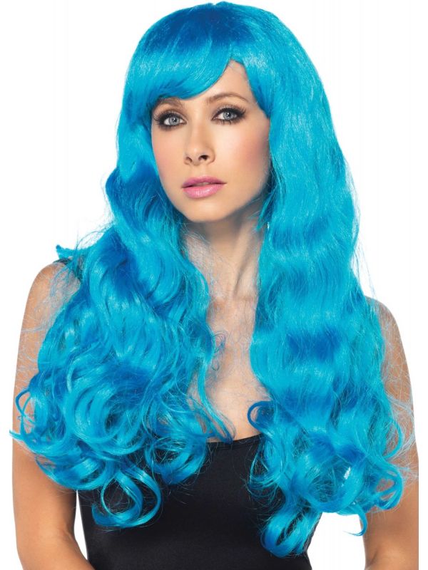 Blauwe pruik met krullen main product photo