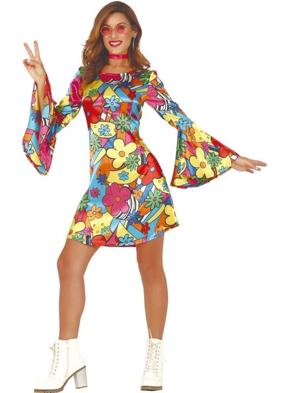 Bloemen hippie jurk met wijde mouwen