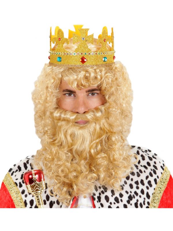 Blonde koning pruik met baard en snor