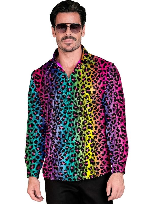 Blouse regenboog panterprint pailletten mannen