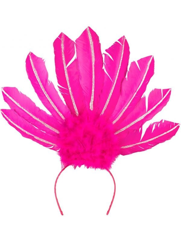 Braziliaanse tiara samba neon roze