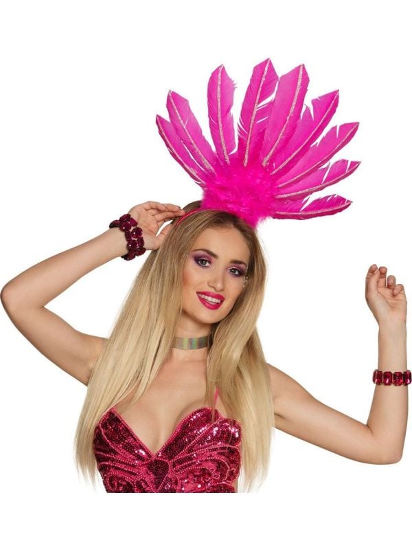 Braziliaanse tiara samba neon roze