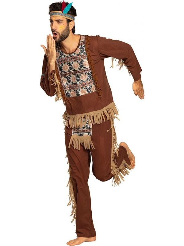 Bruin indianen outfit heren met rafels