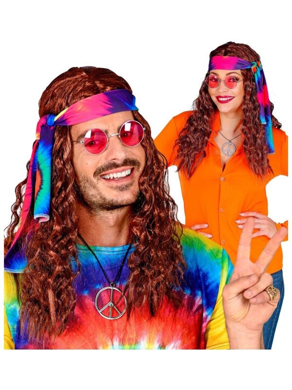 Bruine hippie pruik met hoofdband unisex