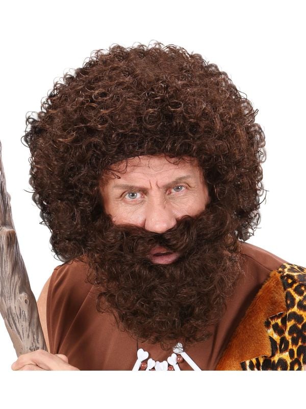 Bruine pruik met snor en baard main product photo
