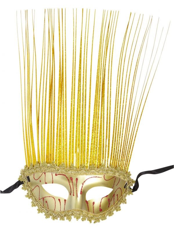 Carnival oogmasker met kuif goud