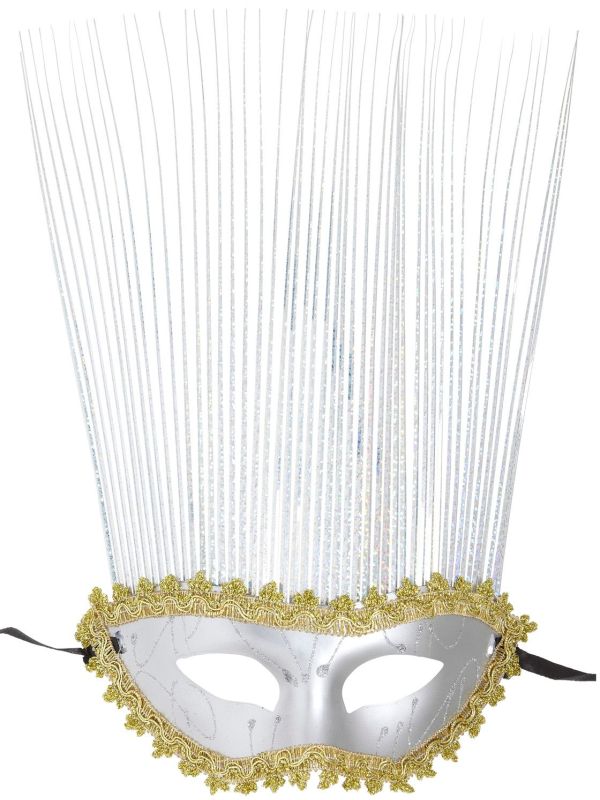 Carnival oogmasker met kuif zilver