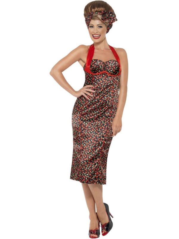 Cherry print 50s jurk