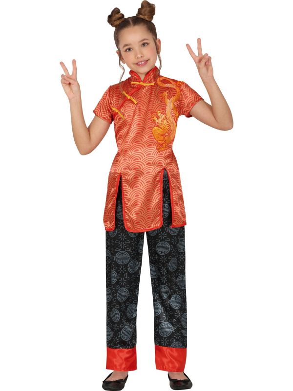 Chineze kinderoutfit rood zwart meisjes main product photo