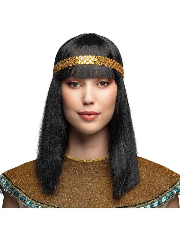 Cleopatra pruik met gouden haarband