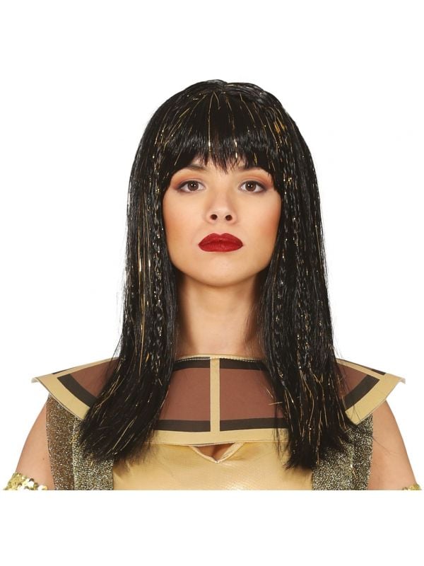 Cleopatra pruik zwart goud