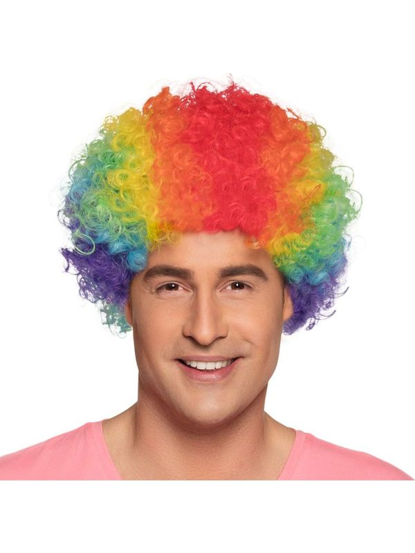 Clown afro pruik regenboog