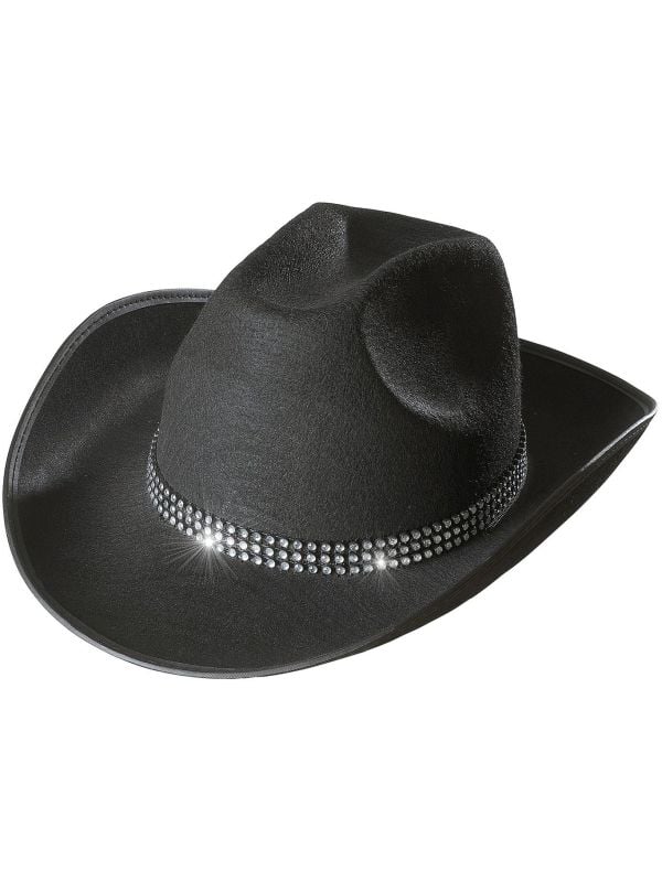 Cowboyhoed met strass band zwart