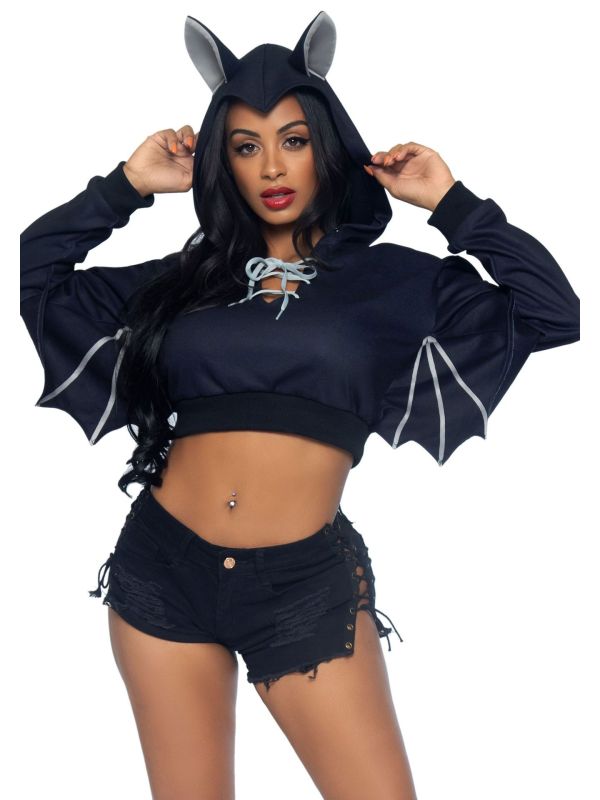 Dames Cropped Hoodie met Zwarte Vleermuisprint main product photo