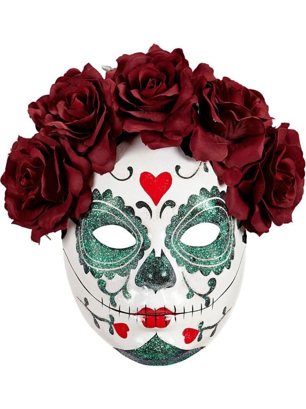 Day of the dead masker met bordeauxrode rozen main product photo