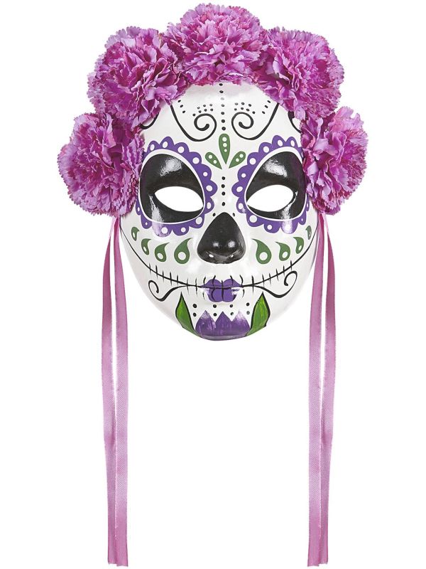 Day of the dead masker met paarse rozen main product photo