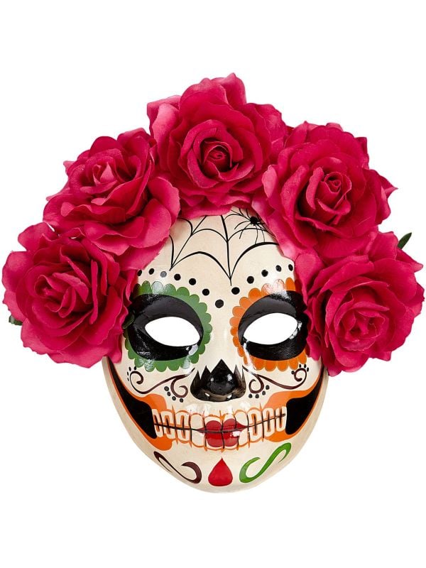 Day of the dead masker met rode rozen