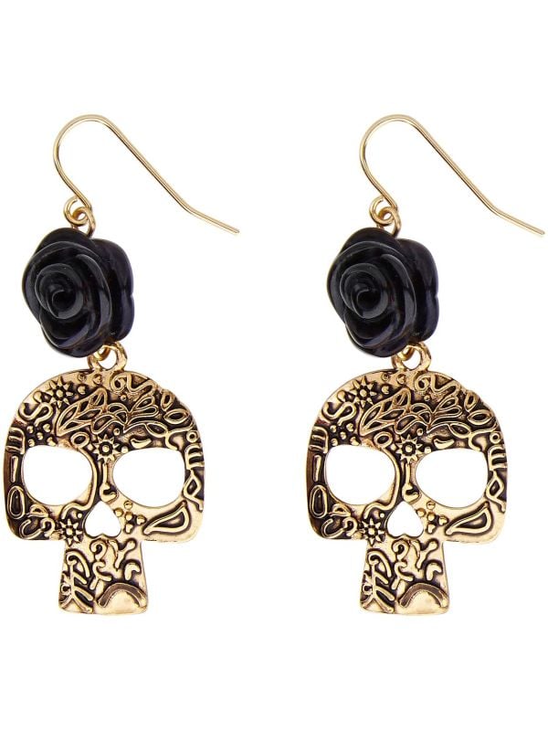 Day of the dead oorbellen zwart goud