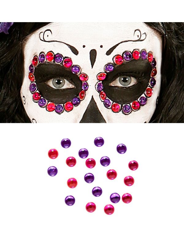 Day of the dead paarse en roze edelstenen set 40 stuks