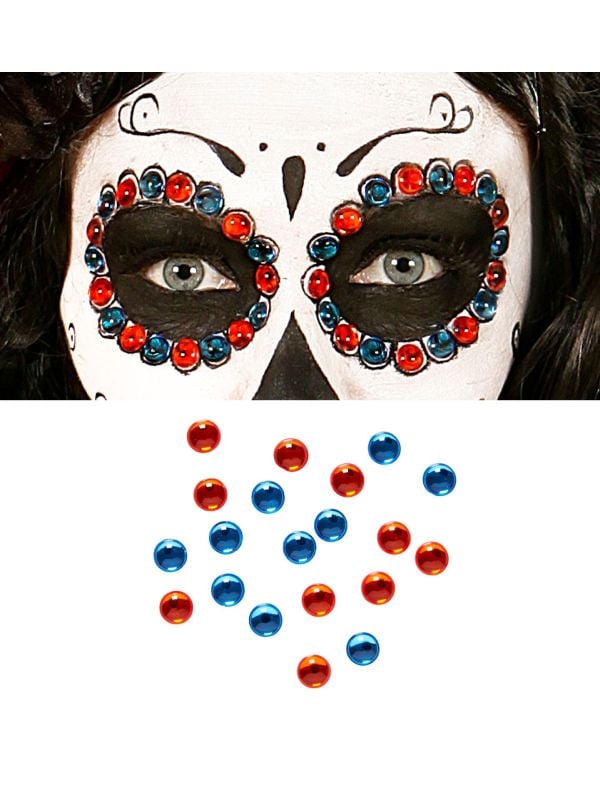 Day of the dead rode en blauwe edelstenen set 40 stuks