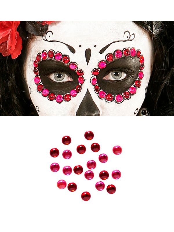 Charlotte Bronte Melodieus Laatste Day of the dead rode en roze edelstenen set 40 stuks | Feestkleding.nl