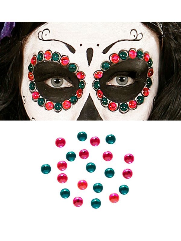 Day of the dead roze en groene edelstenen set 40 stuks