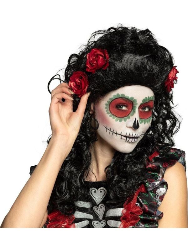 Dia de los muertos pruik met rozen