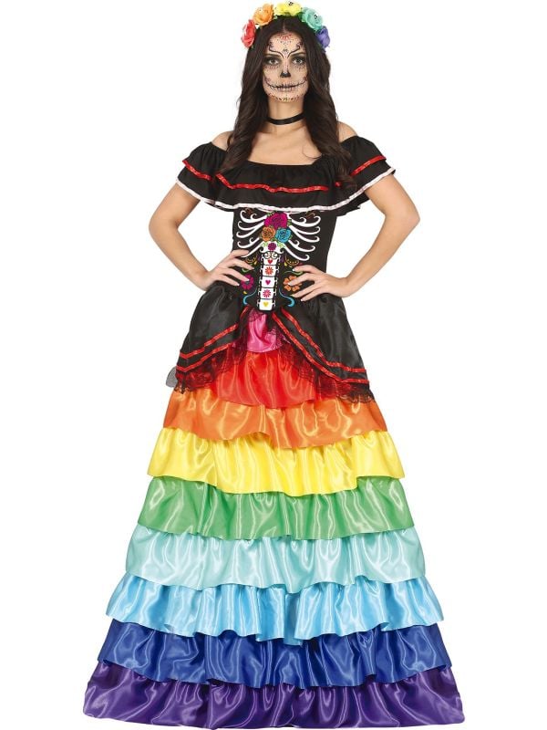 Dia de los muertos skelet regenboogjurk dames