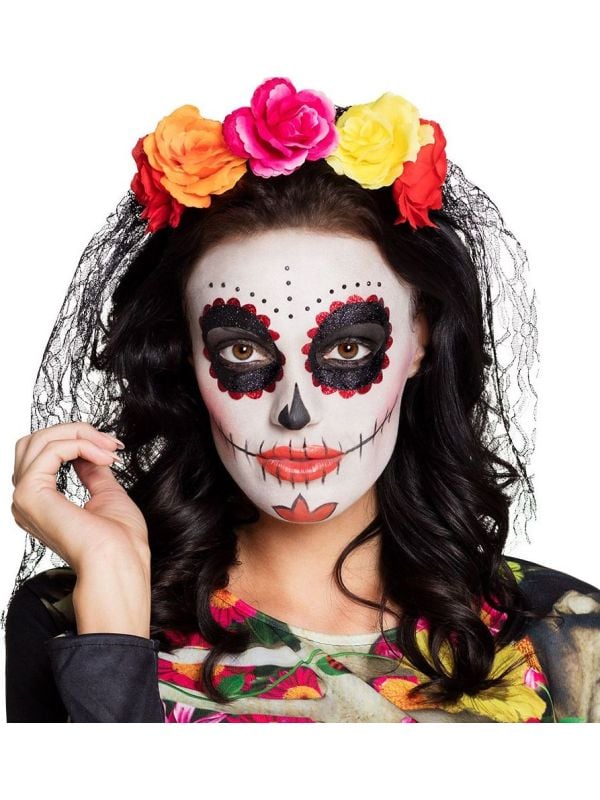 Dia de los muertos tiara met zwarte sluier