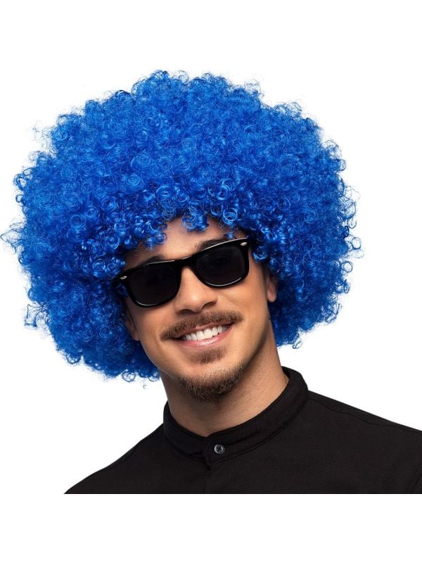 Disco afro pruik blauw