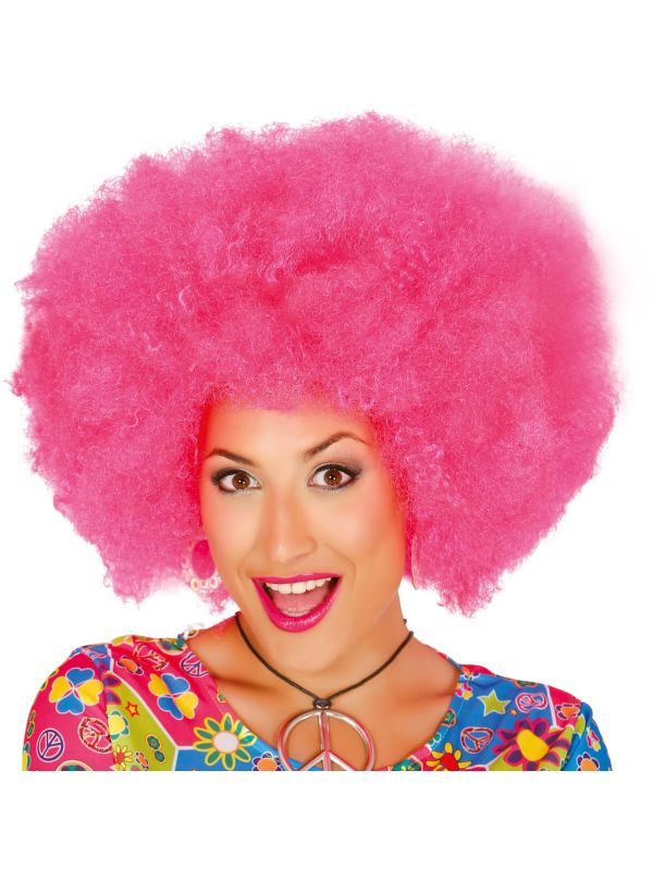 Disco afro pruik roze