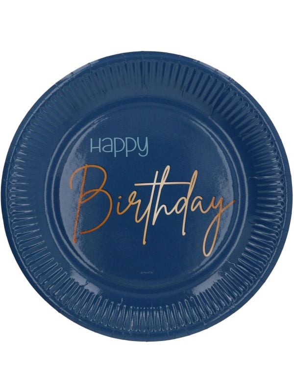 Elegant Happy Birthday feestbordjes blauw