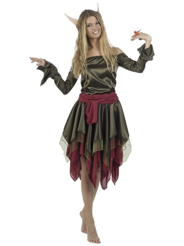 Elven jurk groen rood main product photo
