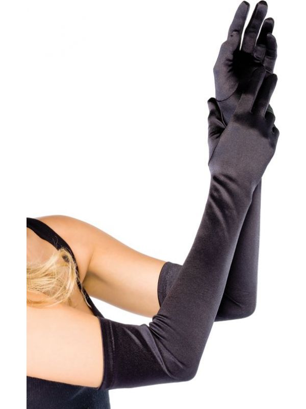 Extra lange satijnen handschoenen zwart