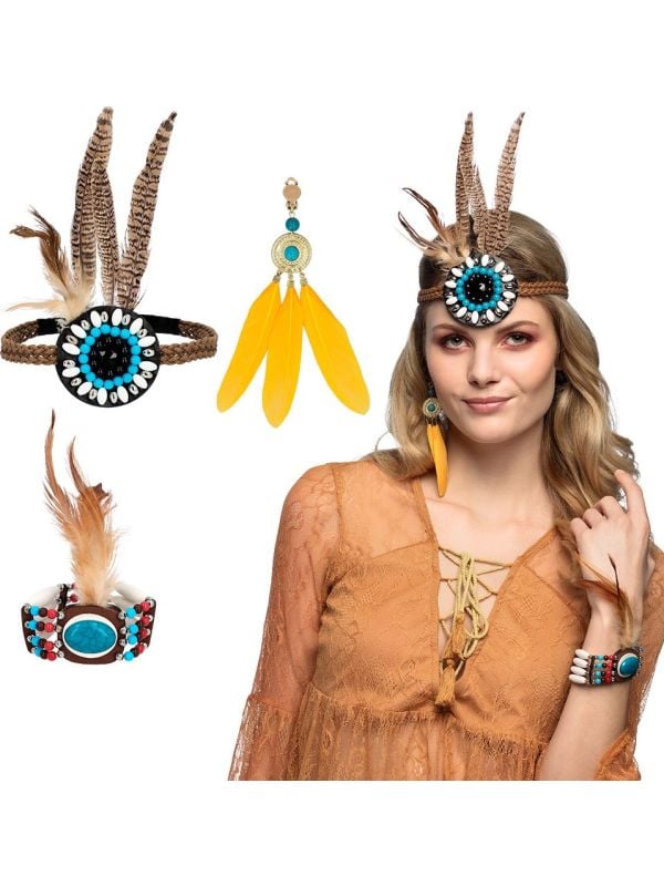 Feather indianen accessoire setje