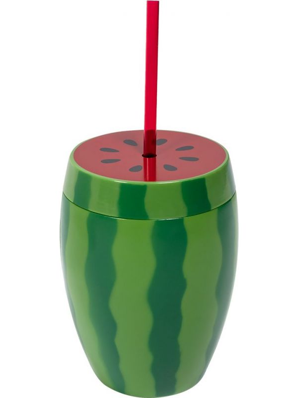 Feestelijke watermeloen drinkbeker met rietje