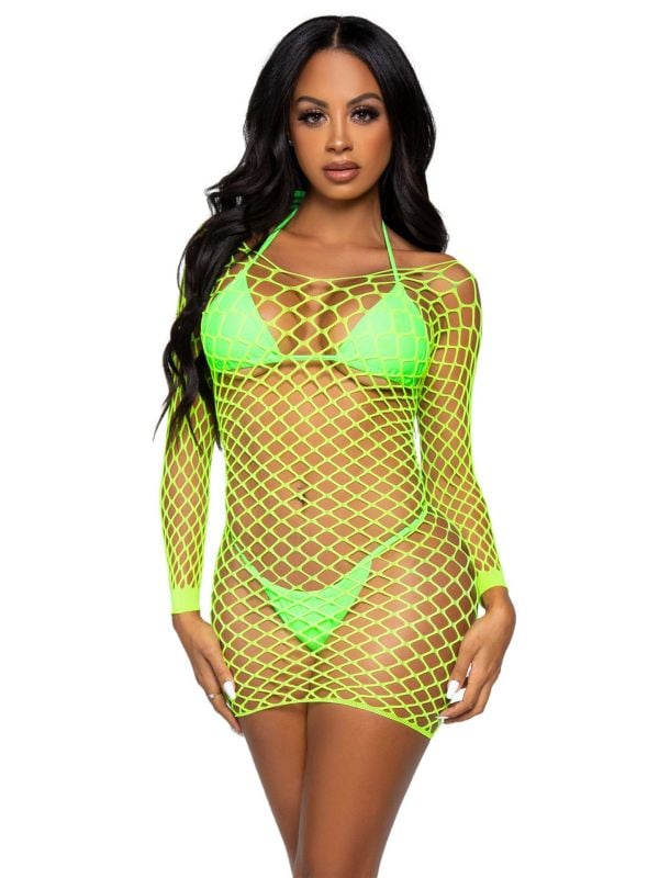 Festival visnet jurkje off shoulder neon groen main product photo