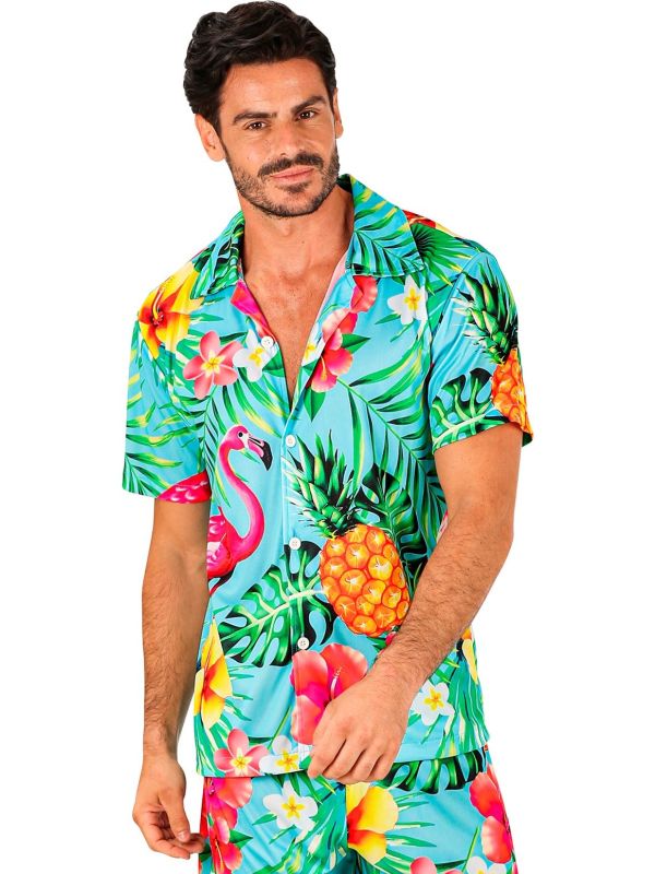 Flamingo Hawaii blouse blauw mannen