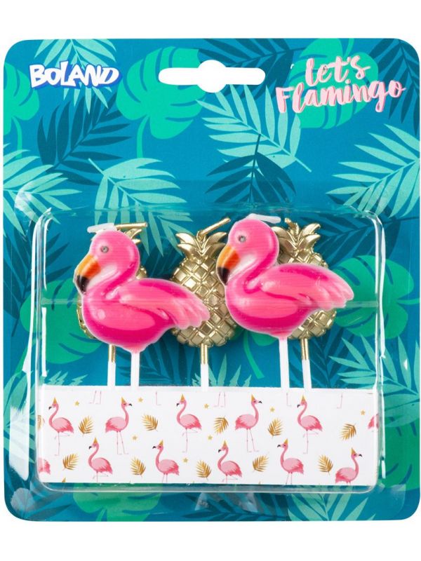 Flamingo thema kaarsjes 5x